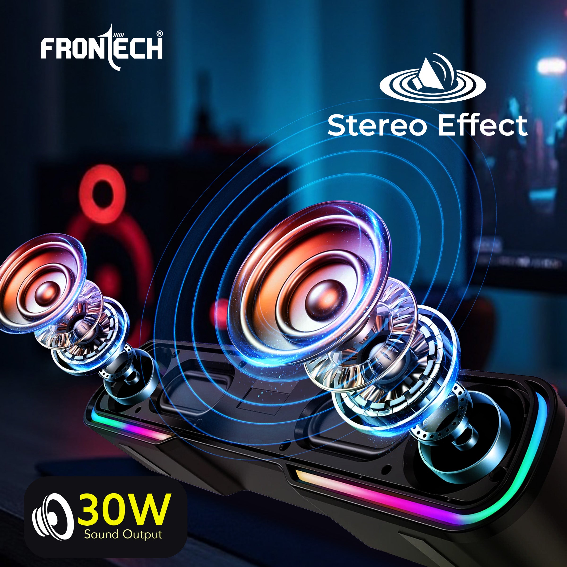 FRONTECH ECHOLITE Powerhouse 30W Mini Soundbar with RGB & Bluetooth 5.0 – Your All-in-One Audio Solution. (SW- 0181P) FRONTECH ECHOLITE Powerhouse 30W Mini Soundbar with RGB & Bluetooth 5.0 – Your All-in-One Audio Solution. (SW- 0181P)